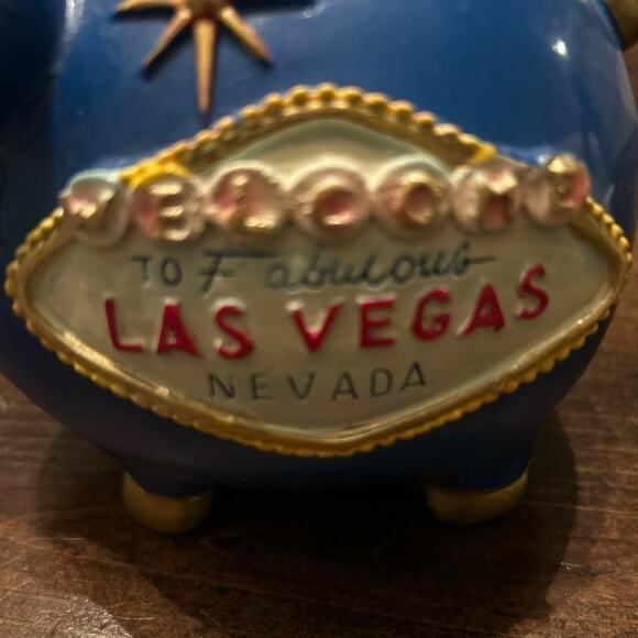 Fabulous Las Vegas Nevada Blue Gold Money Piggy Bank Fun Colorful Home Decor - Picture 3 of 6